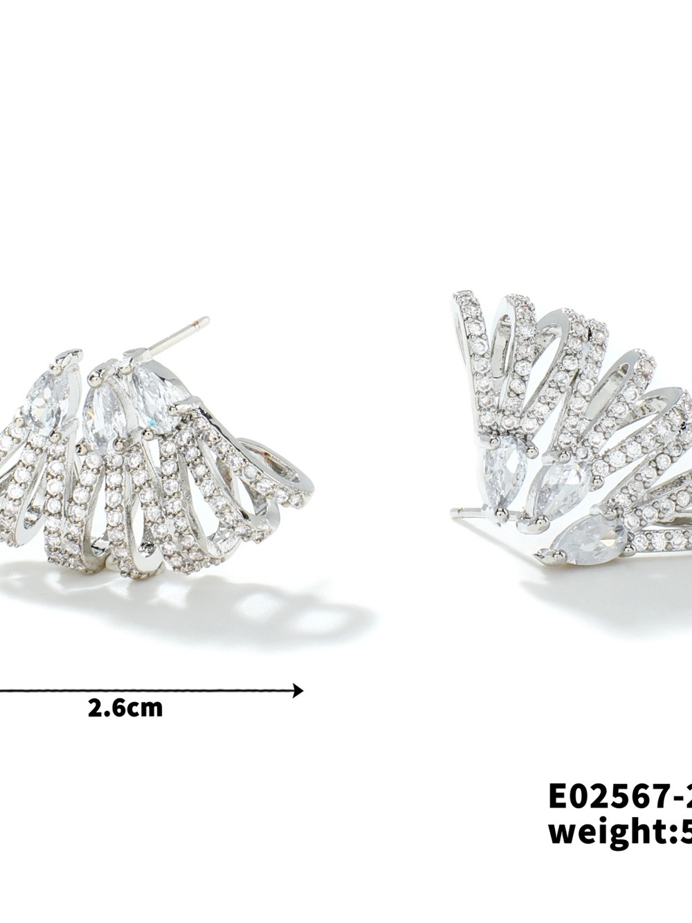 Crystal Fan Silver Drop Earrings with Marquise Stones - Women Jewelry